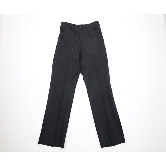 Vintage 60s Mens 28x32 Wool Blend Wide Leg Bell Bottoms Tuxedo Pants Black USA